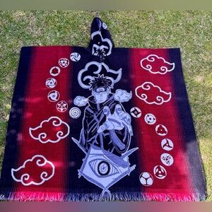 Japanese Anime alpaca poncho, one size, unisex hooded hand made in Ecuador.